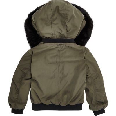 Mini girls khaki hood padded bomber jacket